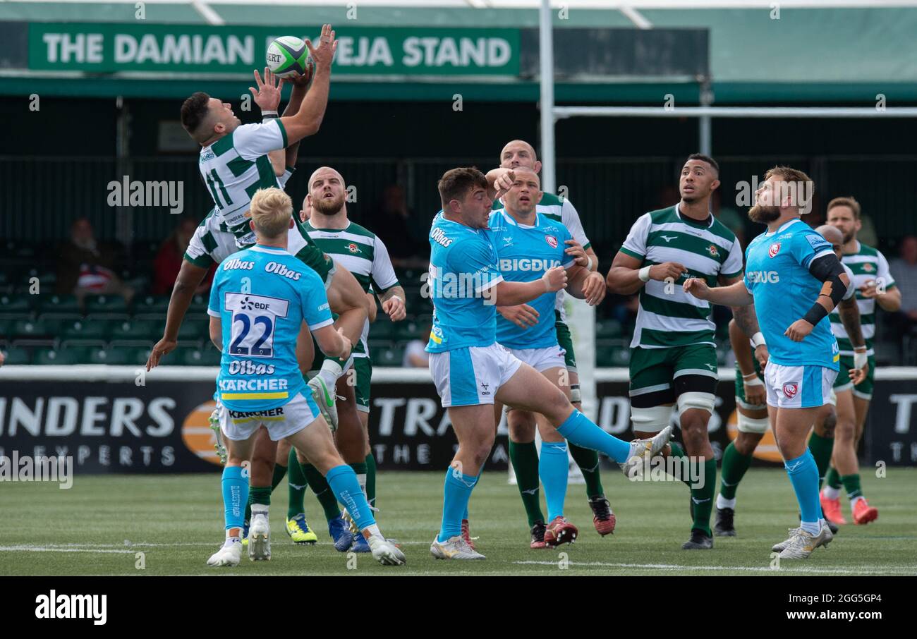 Cian Kelleher di Ealing Trailfinders durante la partita di pre-stagione 2021/22 tra Ealing Trailfinders e Gloucester Rugby a Castle Bar , West Ealing , Inghilterra il 28 agosto 2021. Foto di Alan Stanford / prime Media Images Foto Stock