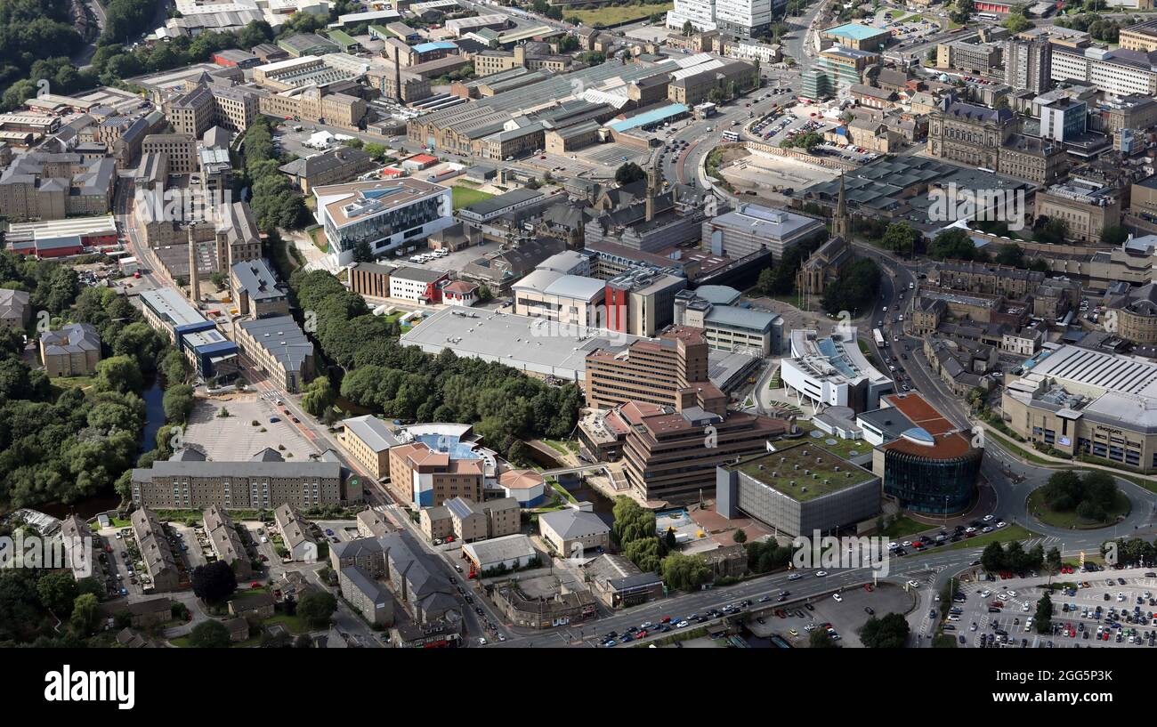 Vista aerea del campus della University of Huddersfield Queensgate, Huddersfield, West Yorkshire Foto Stock