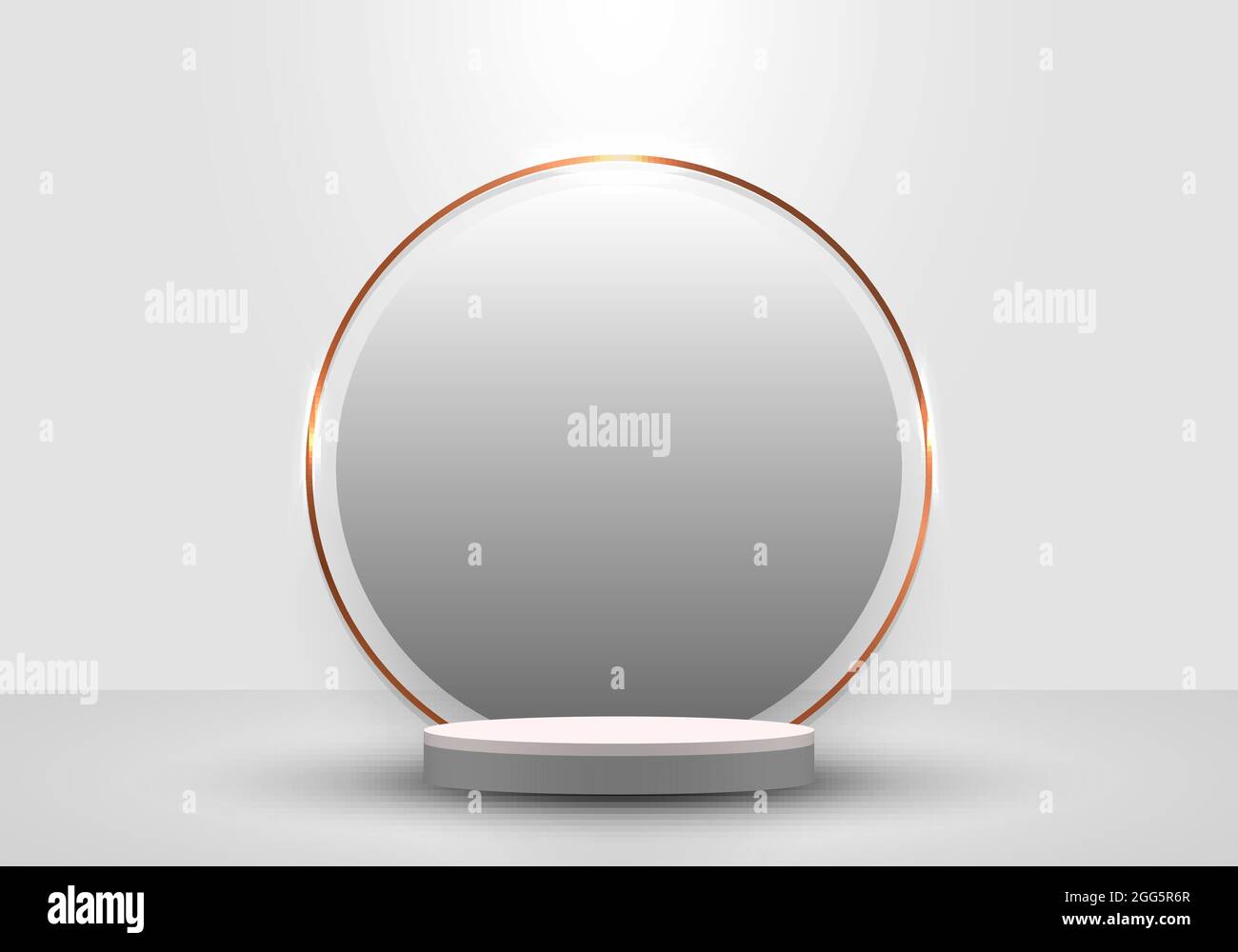 3D realistico bianco cilindro podio scena minimale e cerchio e bordo oro sfondo in sfondo pulito. È possibile utilizzare per mostrare i prodotti cosmetici, pag Illustrazione Vettoriale
