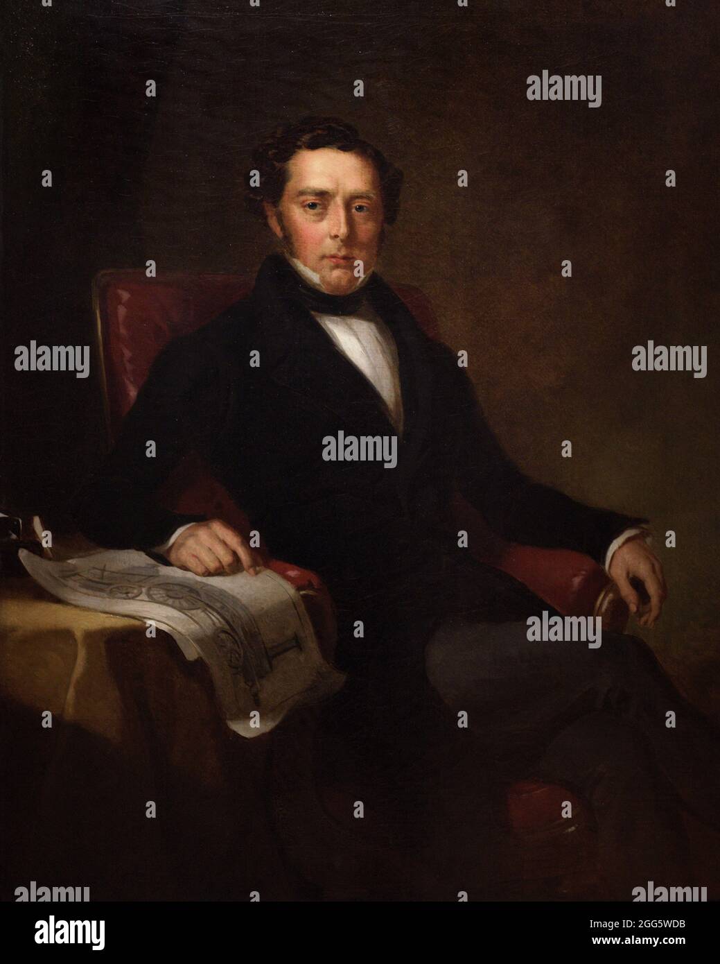 Robert Stephenson (1803-1859). Ingegnere civile inglese. Figlio di George Stephenson, insieme costruirono la locomotiva 'Rocket'. Ritratto di John Lucas (1849-1923). Olio su tela (76,3 x 60,1 cm). National Portrait Gallery. Londra, Inghilterra, Regno Unito. Foto Stock