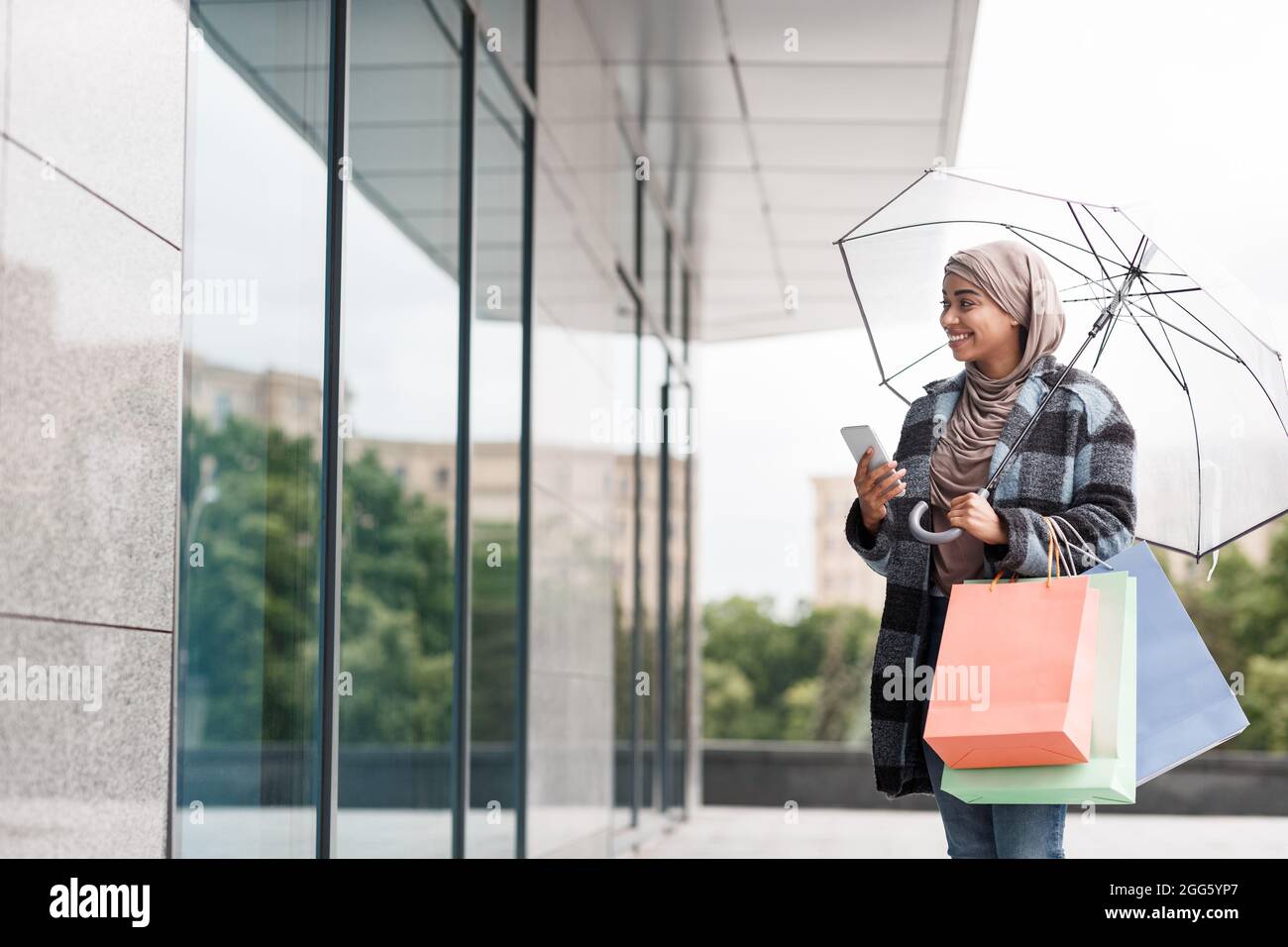 Donna di moda con borse a piedi per strada. Vendita, acquisti, shopping, lifestyle Foto Stock