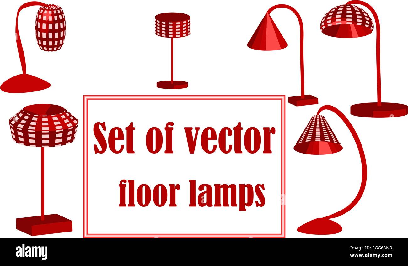 Set di lampade da pavimento vettoriali. Ideale per l'illustrazione dell'interno della stanza o dell'armadietto, dell'ufficio Illustrazione Vettoriale