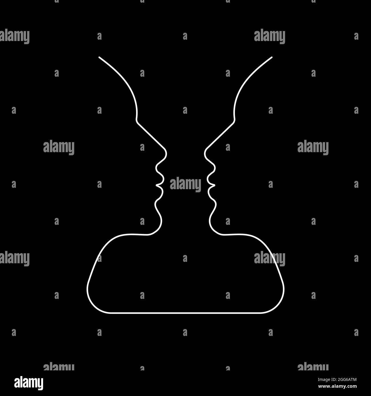 Due poster astratti in bianco e nero dei profili umani. Psicologia insegna. Doppio ritratto a linea continua minima. Illustrazione Vettoriale