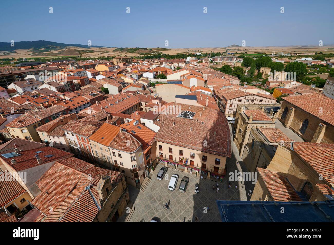 Veduta aerea di Santo Domingo de la Calzada dal campanile, la Rioja, Spagna, Europa Foto Stock