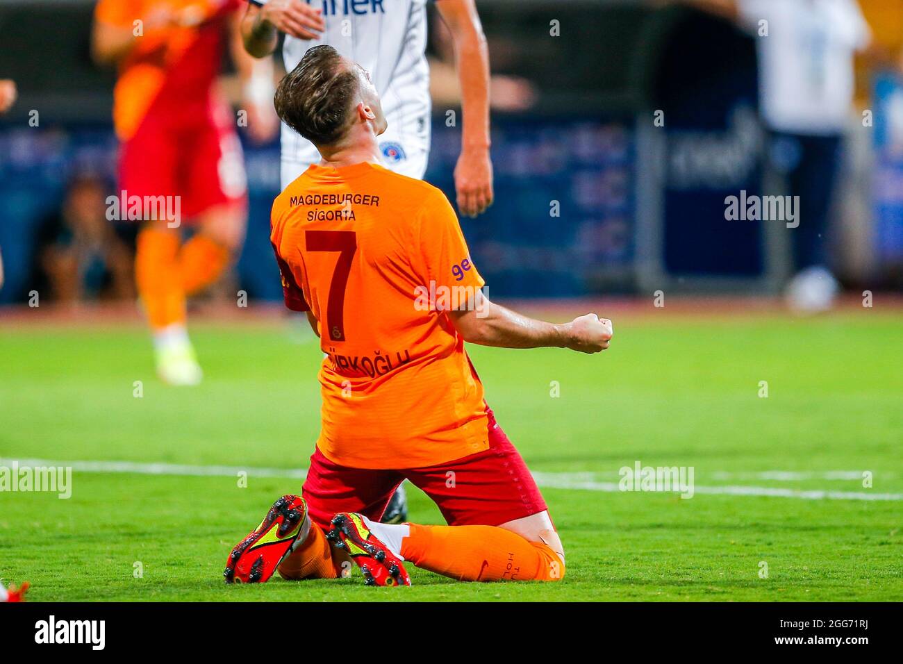 ISTANBUL, TURCHIA - AGOSTO 29: Muhammed Kerem Akturkoglu di Galatasaray festeggia il suo obiettivo durante la partita Super Lig tra Kasimpasa e Galatasaray al Recep Tayyip Erdogan Stadium il 29 agosto 2021 a Istanbul, Turchia (Foto di /Orange Pictures) Foto Stock