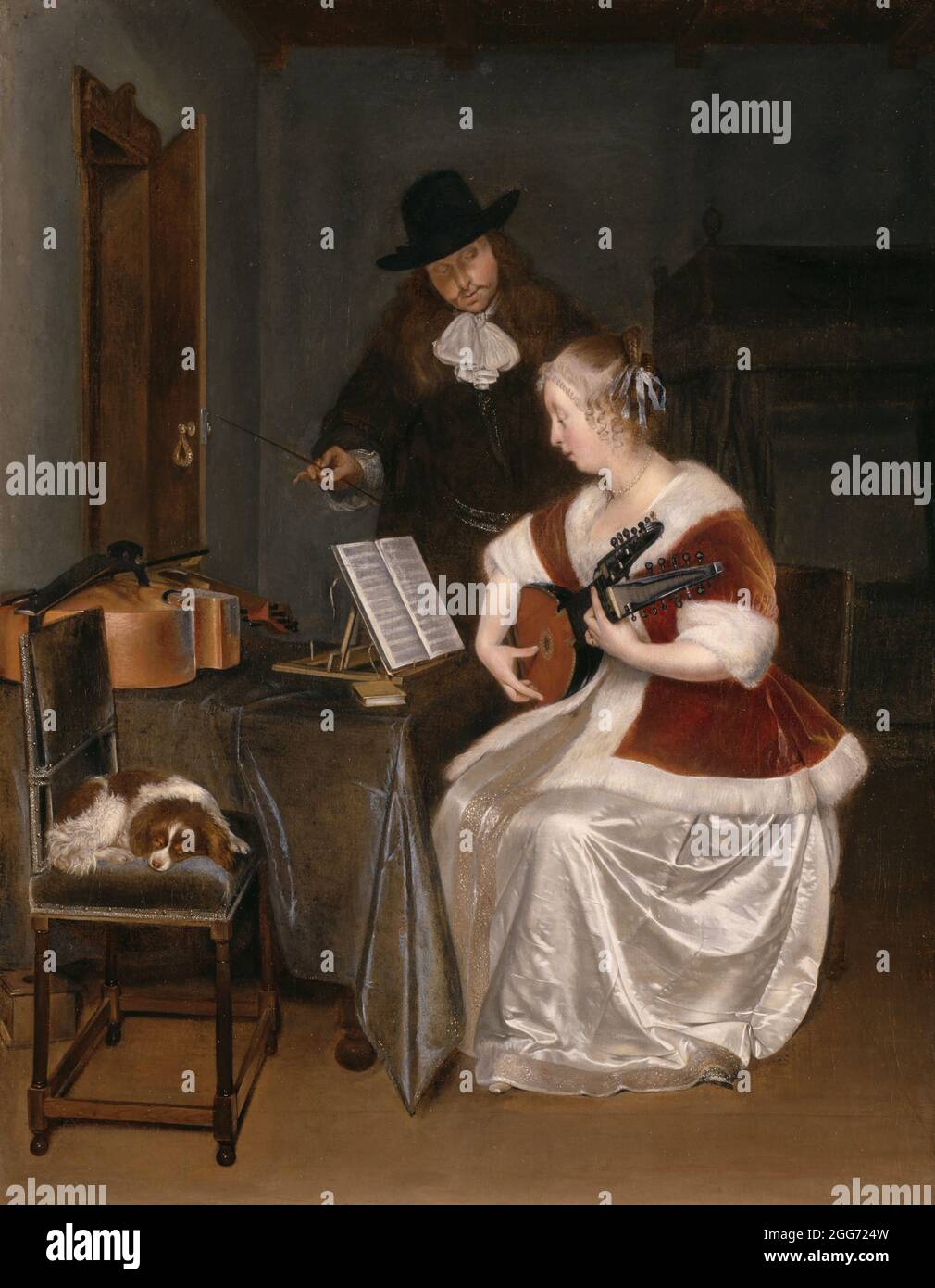 La lezione di musica di Gerard ter Borch 1670 Foto Stock