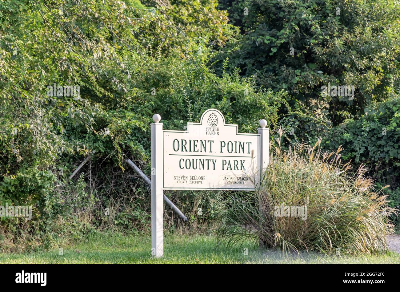 Cartello Orient Point County Park in Orient, NY Foto Stock