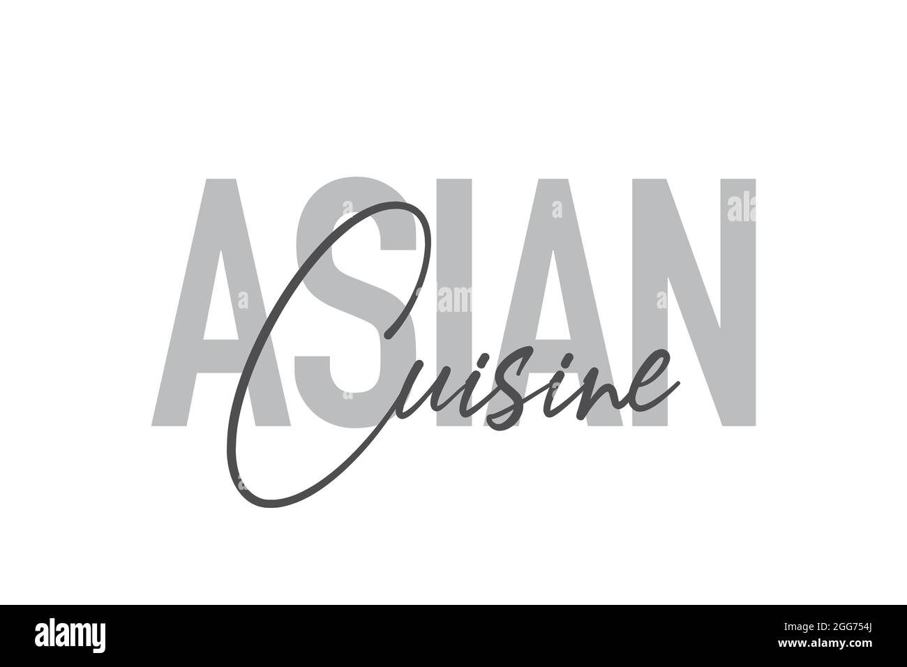Design tipografico moderno, semplice e minimale di una "cucina asiatica" in toni di grigio. Grafica vettoriale elegante, urbana, alla moda e giocosa con Foto Stock