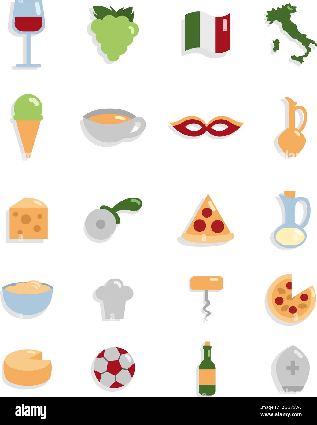 Cultura italiana, illustrazione di icone, vettore su sfondo bianco Illustrazione Vettoriale