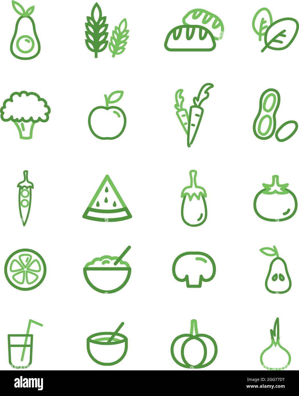 Cibo vegeteriano, illustrazione di icone, vettore su sfondo bianco Illustrazione Vettoriale