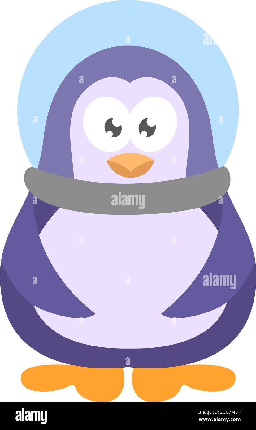 Cosmonaut pinguino, illustrazione icona, vettore su sfondo bianco Illustrazione Vettoriale