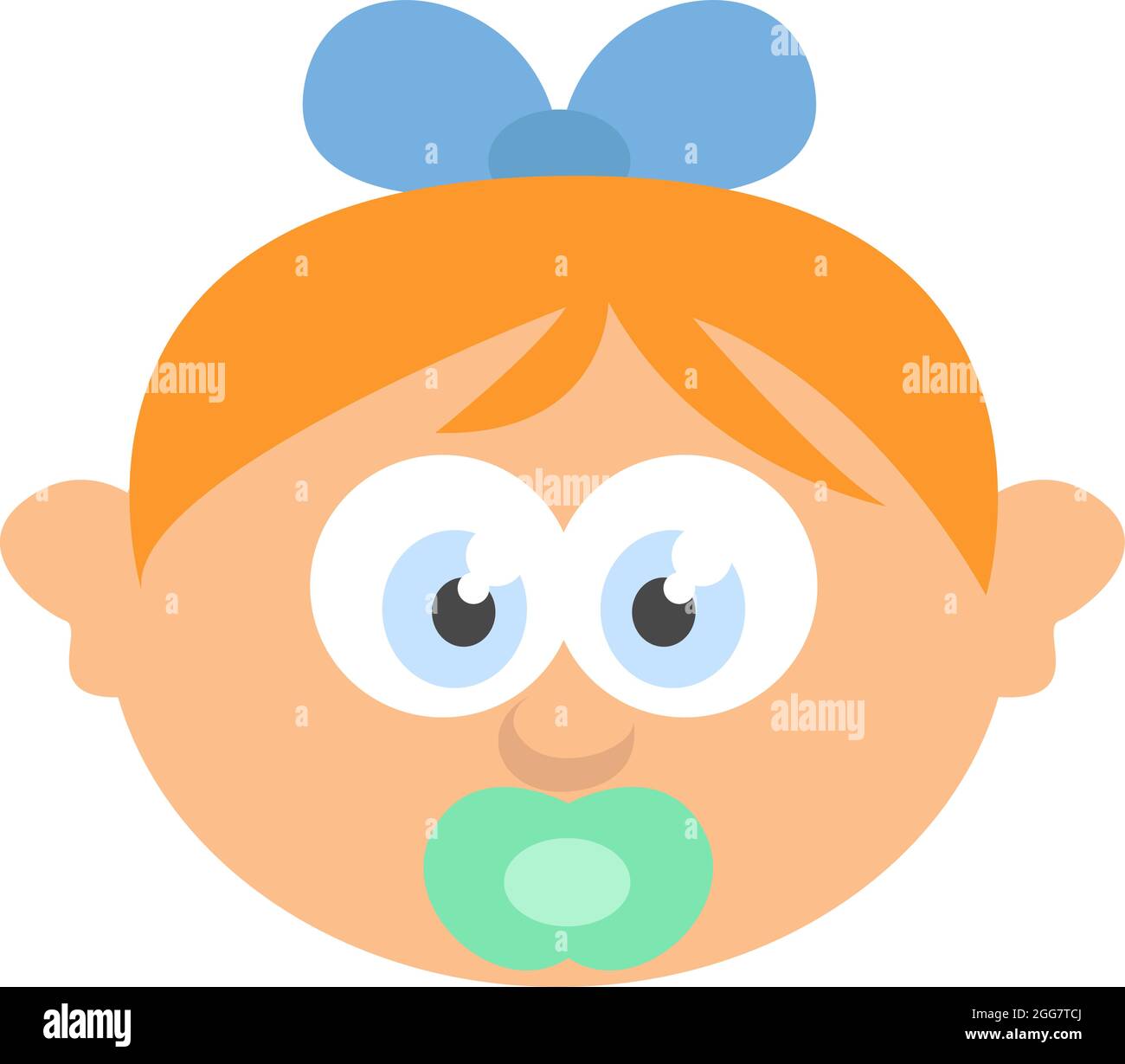 Bambino dai capelli arancioni con succhietto verde menta, illustrazione, su sfondo bianco. Illustrazione Vettoriale