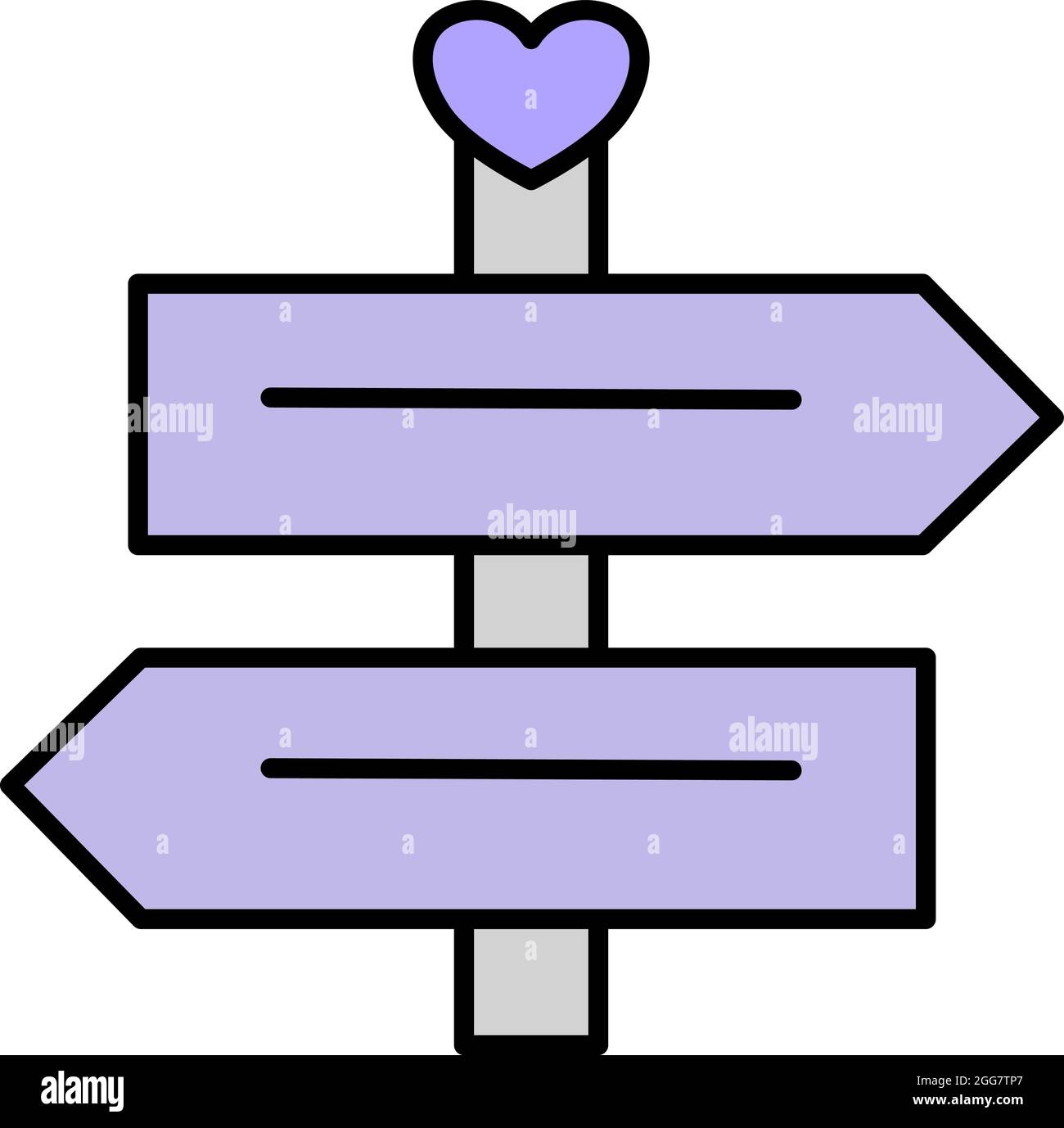 Due cartelloni viola con cuore, illustrazione, su sfondo bianco. Illustrazione Vettoriale
