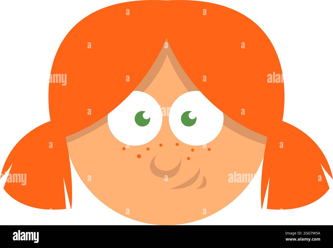 Ragazza con capelli arancioni in pigtail, illustrazione, su uno sfondo bianco. Illustrazione Vettoriale