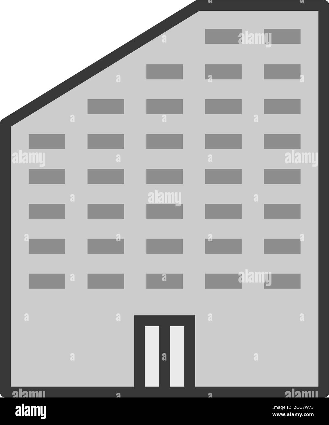 Edificio cinematografico grigio, illustrazione, su sfondo bianco. Illustrazione Vettoriale