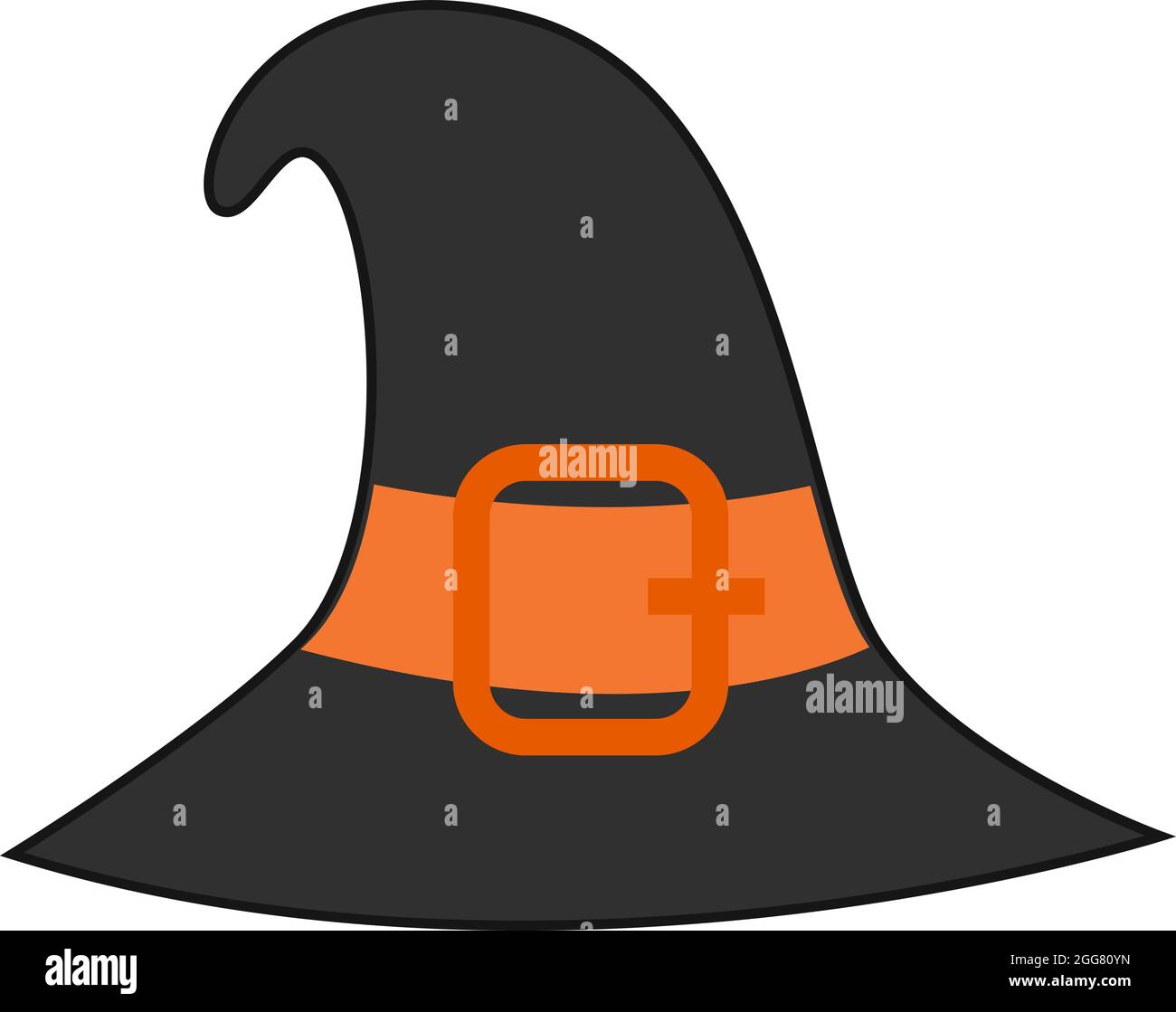 Cappello di strega nero, illustrazione, su sfondo bianco. Illustrazione Vettoriale