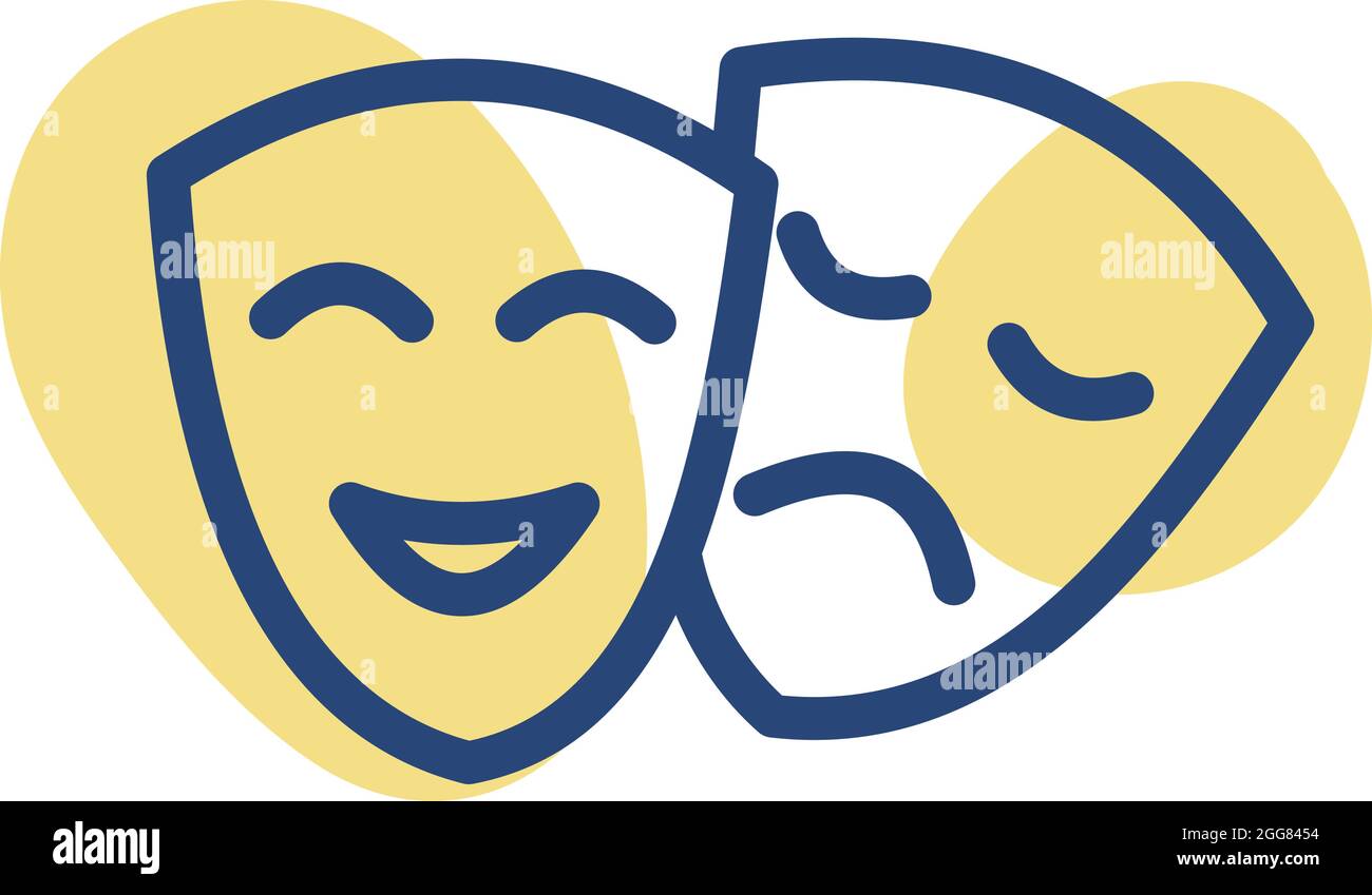 Maschere teatrali, illustrazione, su sfondo bianco. Illustrazione Vettoriale