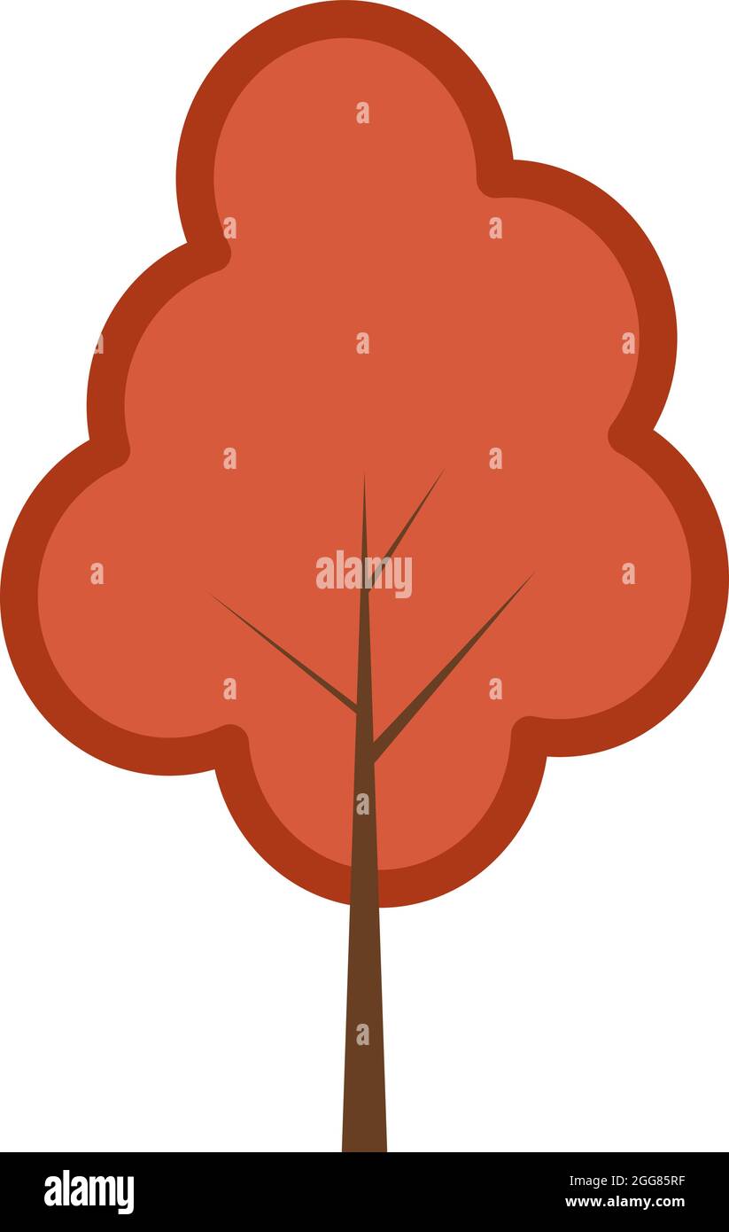 Albero con foglie rosse, illustrazione, su sfondo bianco. Illustrazione Vettoriale