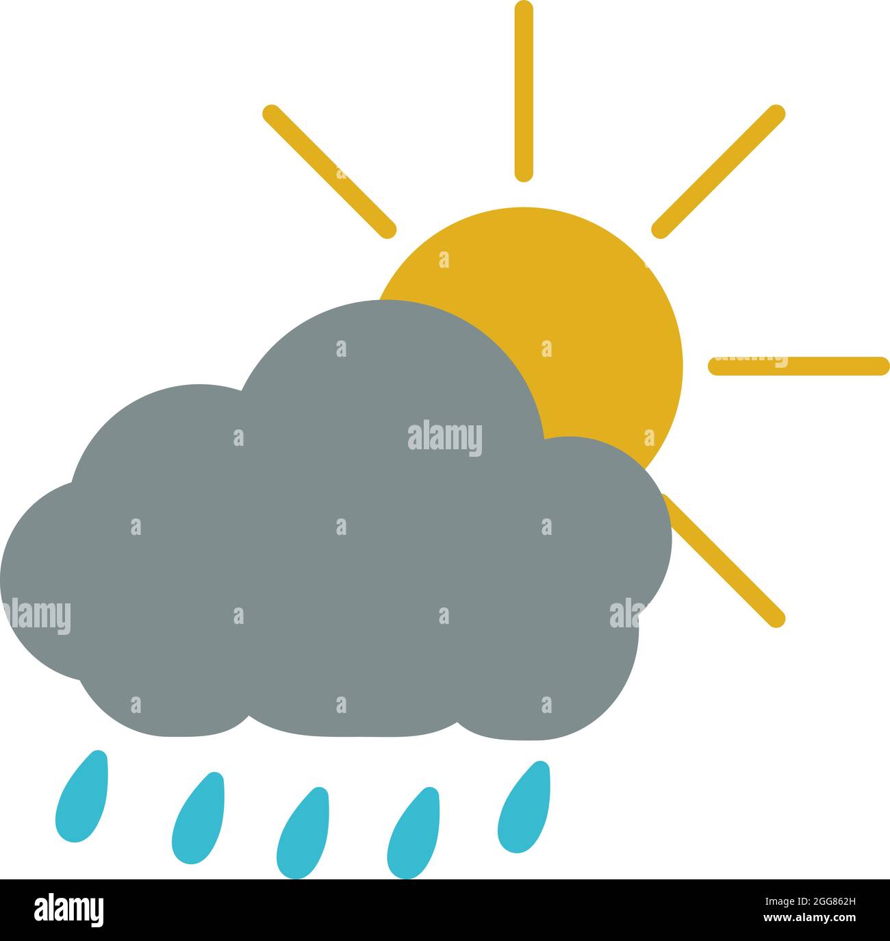 Giornata piovosa con piccole possibilità di sole, illustrazione, su sfondo bianco. Illustrazione Vettoriale