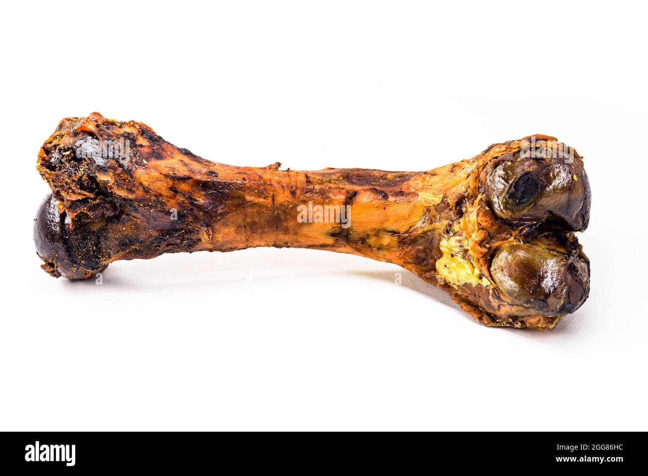 osso artificiale e realistico per cani, giocattolo masticabile per cani, su fondo bianco isolato. Foto Stock