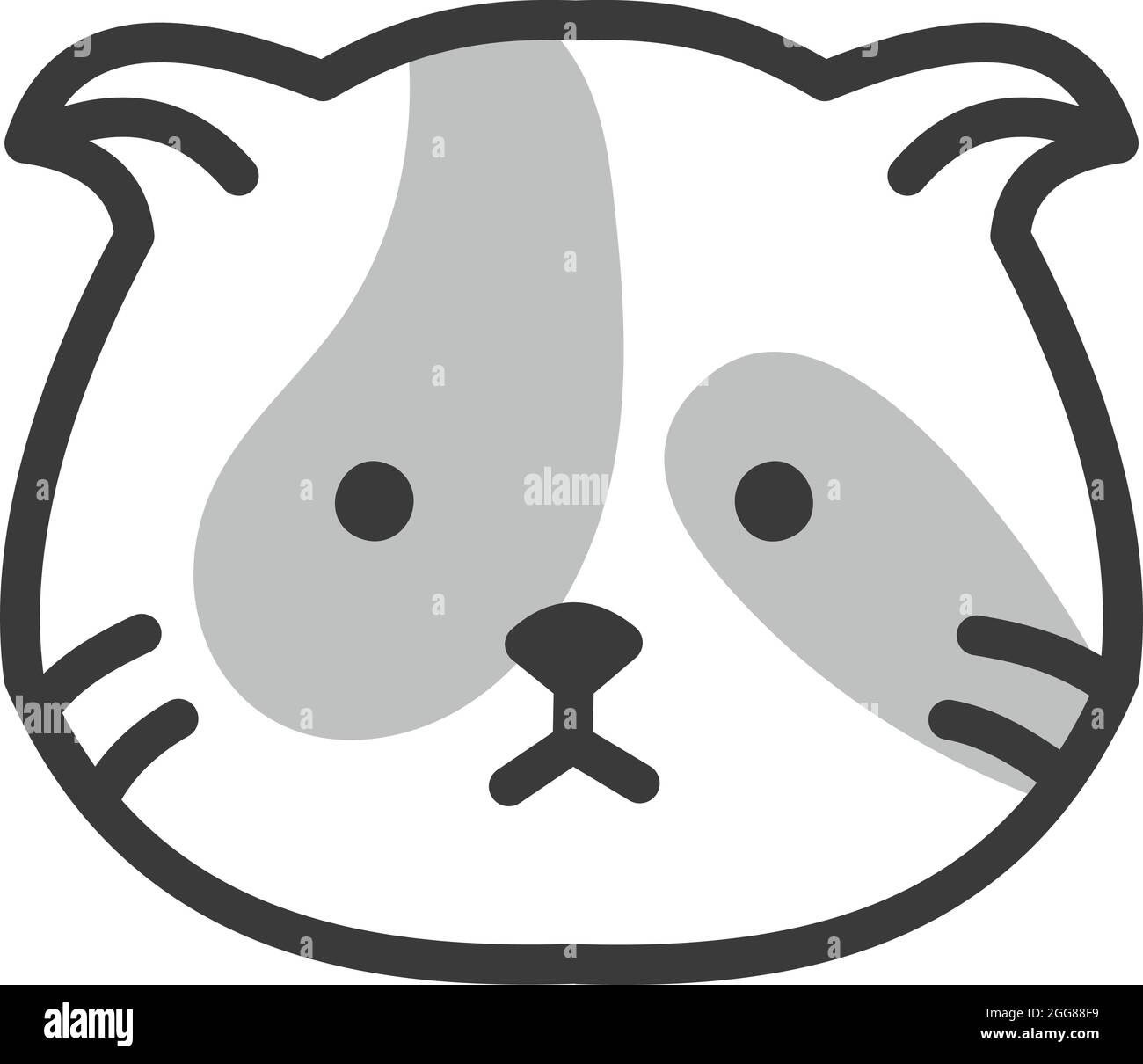 Gatto grigio con piccole orecchie carine, illustrazione, vettore su sfondo bianco. Illustrazione Vettoriale