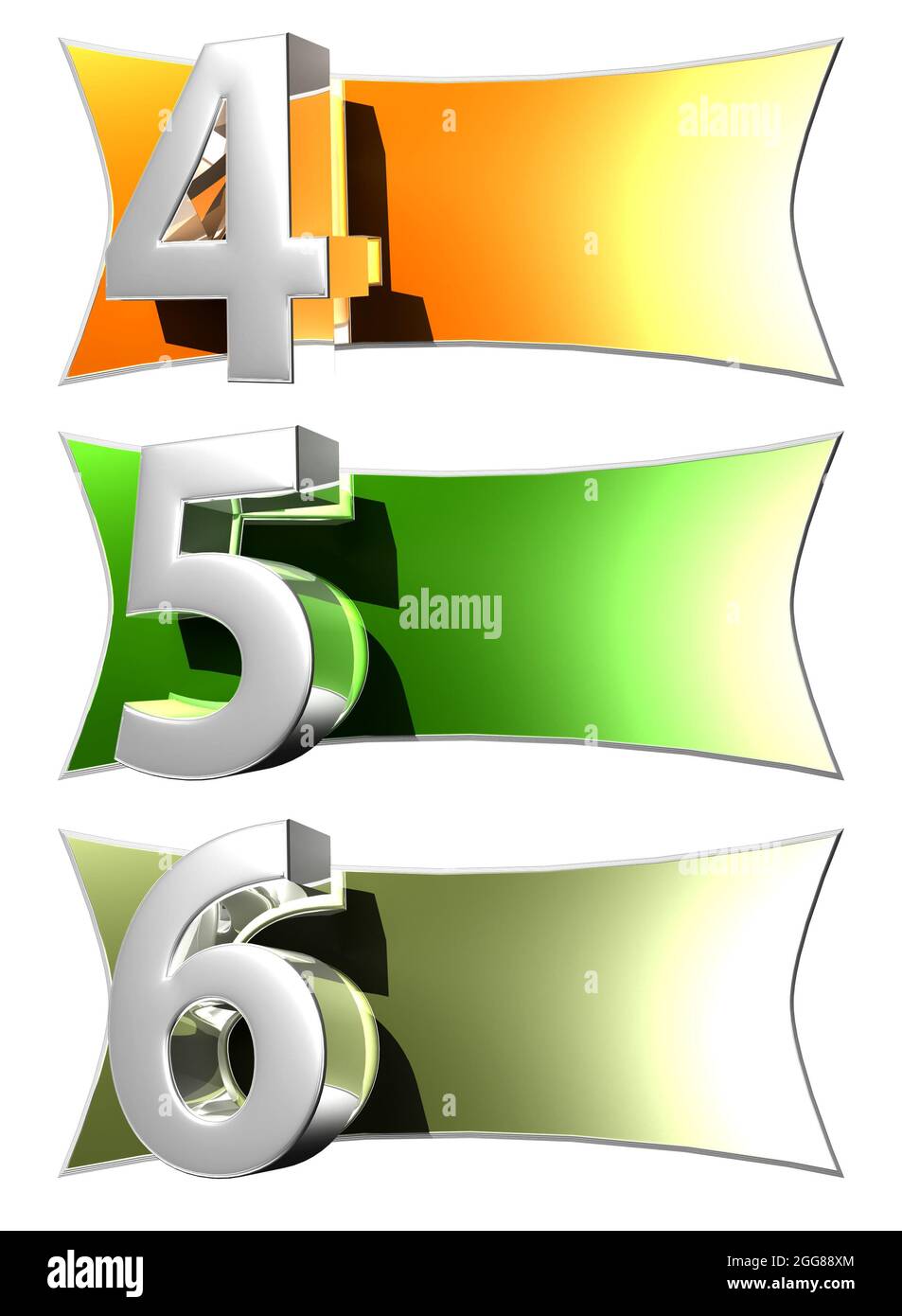 Etichetta numerica 4 5 6 illustrazione 3D su sfondo bianco con tracciato di ritaglio. Foto Stock