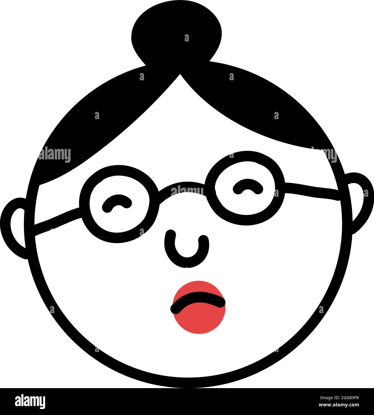 Vecchia signora con capelli in bun, illustrazione, vettore su uno sfondo bianco. Illustrazione Vettoriale