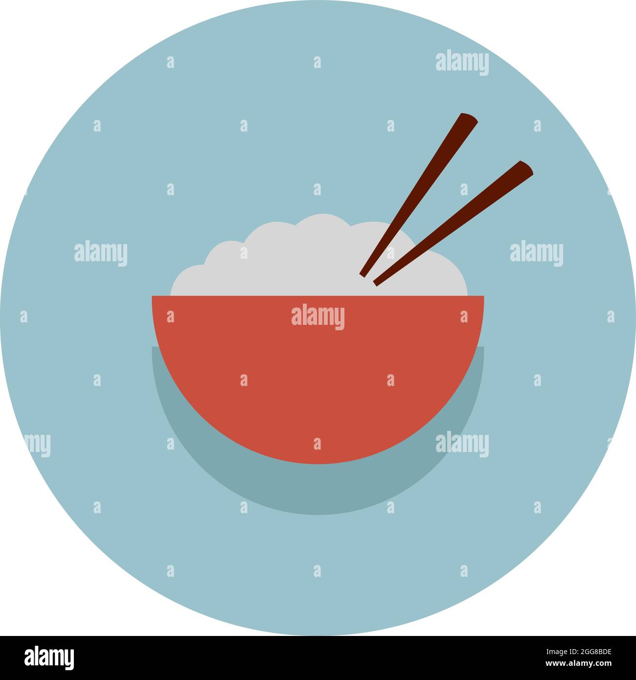 Riso in recipiente rosso, illustrazione, vettore su sfondo bianco. Illustrazione Vettoriale