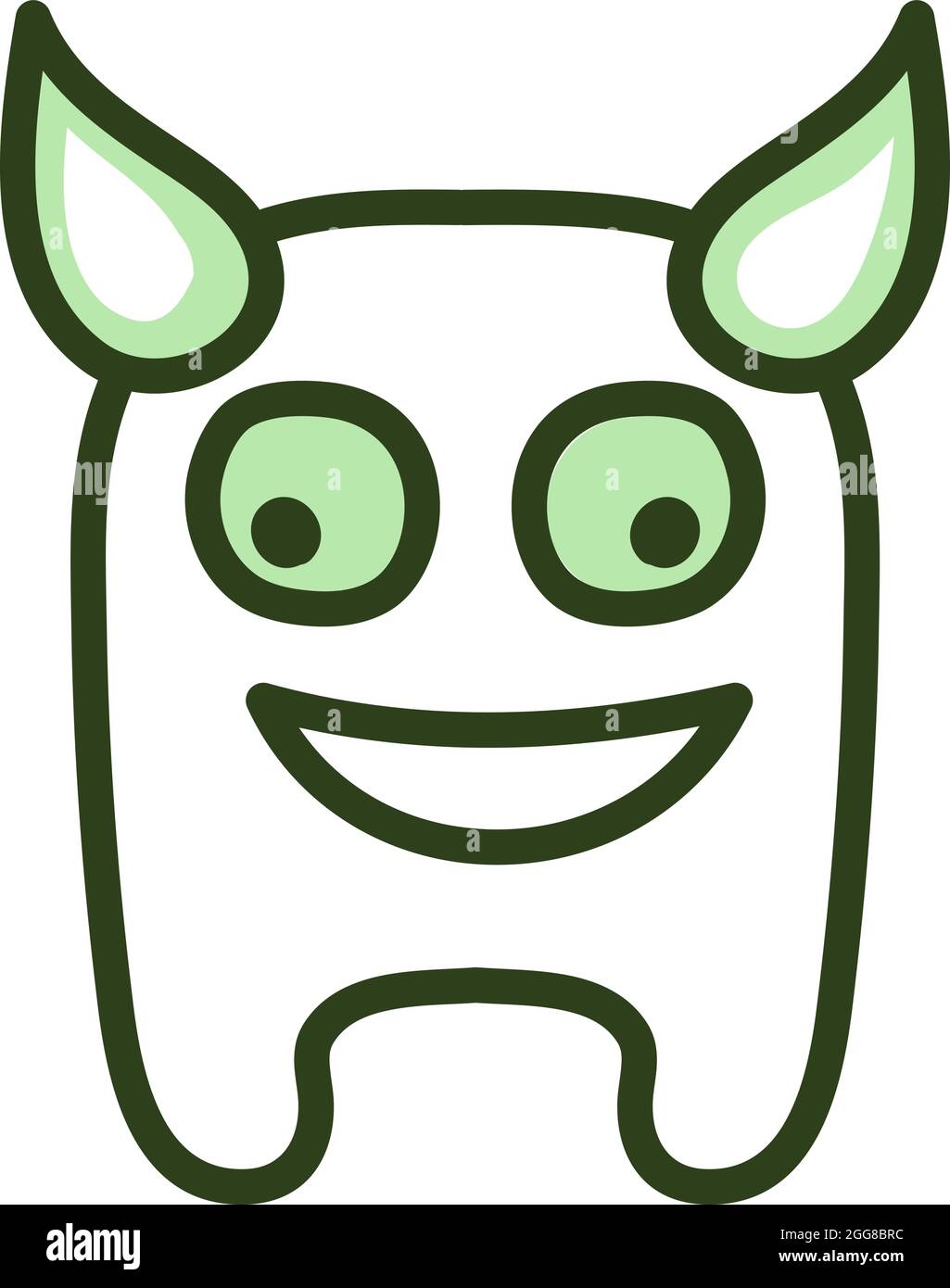 Mostro verde con corna, illustrazione, vettore su sfondo bianco. Illustrazione Vettoriale