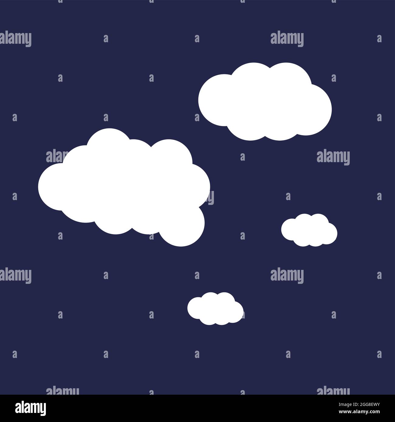 Nuvole bianche, illustrazione, vettore su sfondo blu. Illustrazione Vettoriale