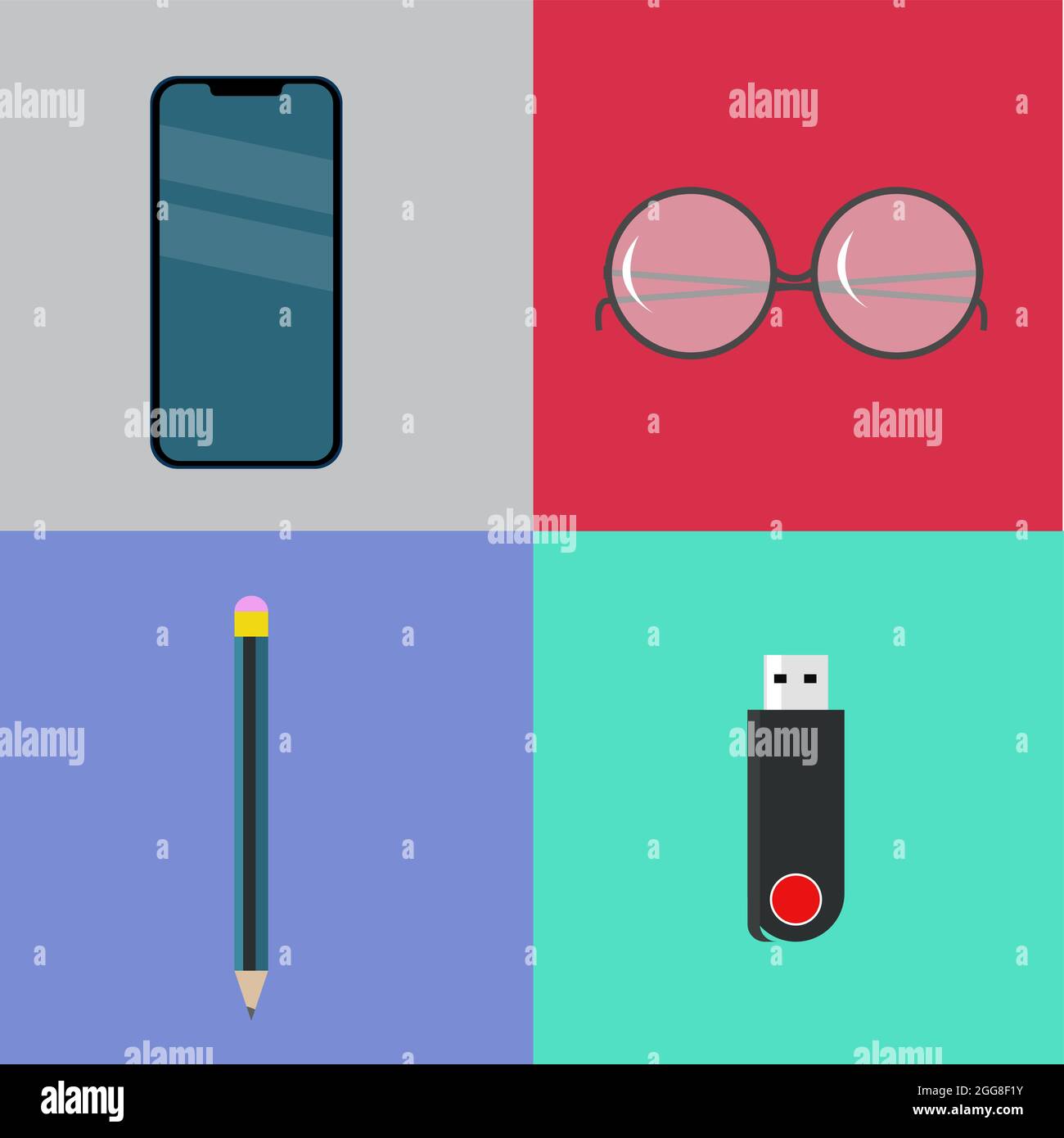 Oggetti utilizzati quotidianamente, illustrazione, vettore su sfondo bianco. Illustrazione Vettoriale