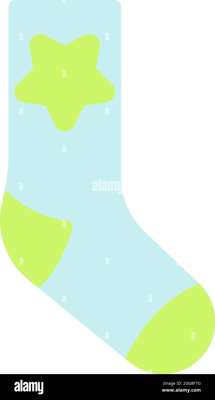 Calze blu chiaro con stella verde, illustrazione, vettore su sfondo bianco. Illustrazione Vettoriale