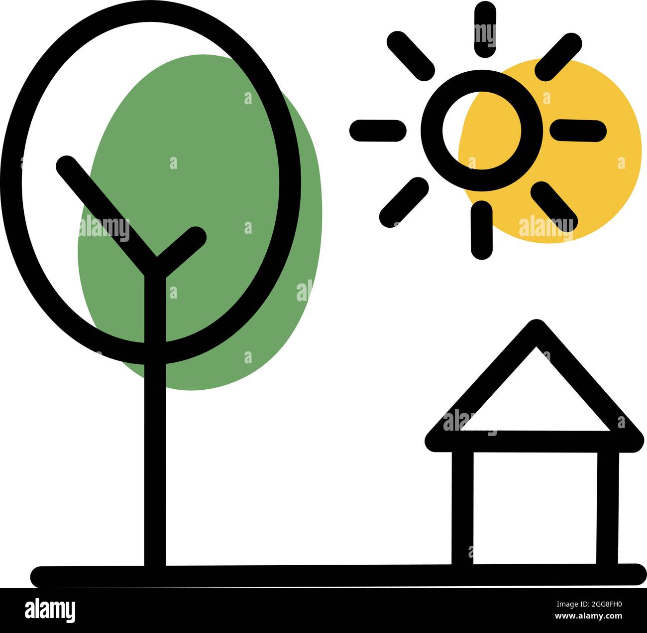 Piccola casa in natura, illustrazione, vettore su sfondo bianco. Illustrazione Vettoriale