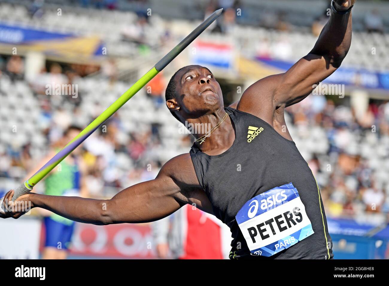 Anderson Peters (GRN) vince il giavellotto a 282-1 (85.98m) durante il Meeting de Paris allo Stadio Charlety, sabato 28 agosto 2021, a Parigi. (Jiro Moch Foto Stock