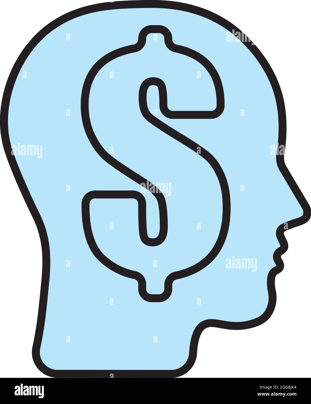 Pensare al denaro, all'illustrazione, al vettore, su sfondo bianco. Illustrazione Vettoriale