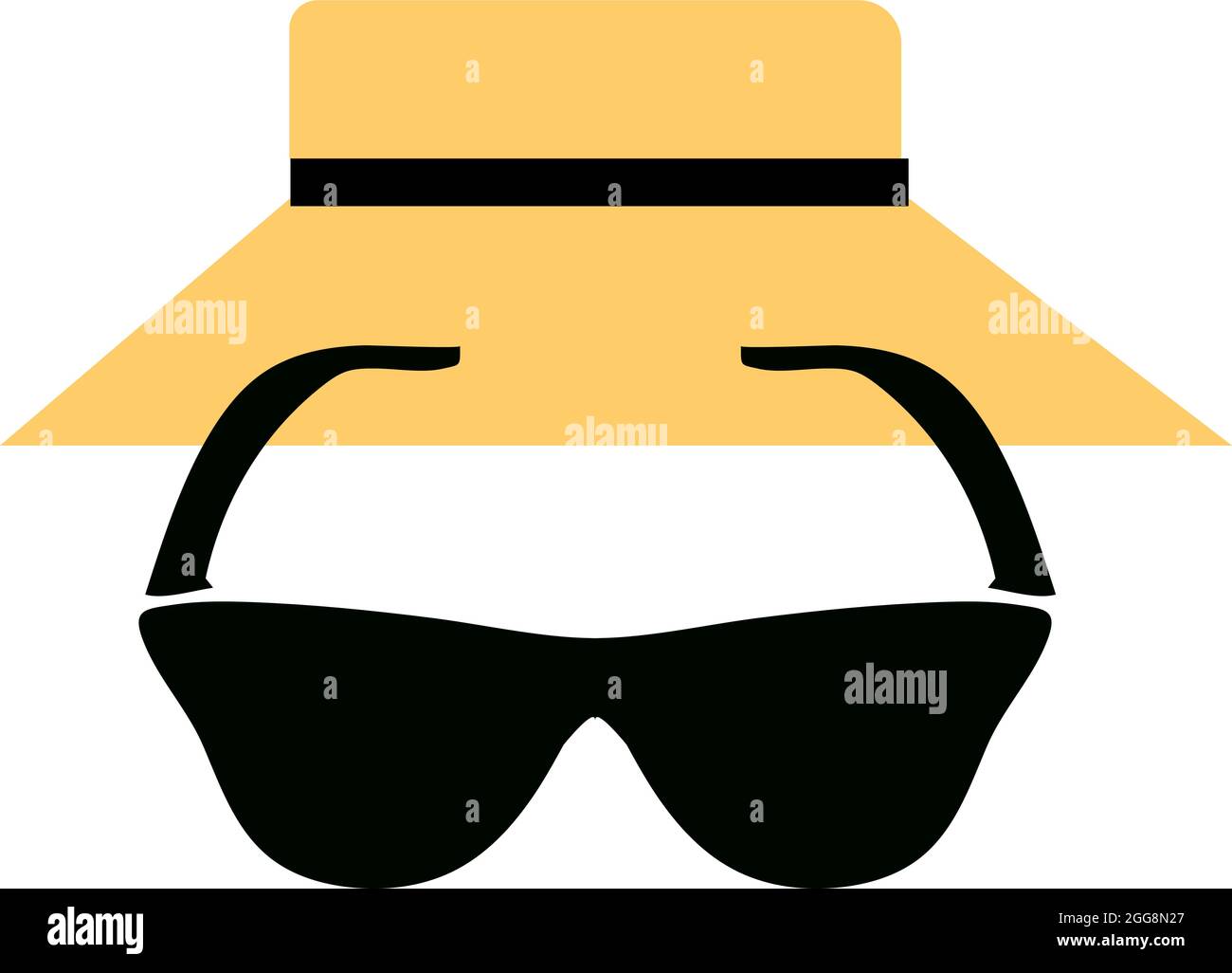 Cappello da spiaggia e bicchieri, illustrazione, vettore, su sfondo bianco. Illustrazione Vettoriale