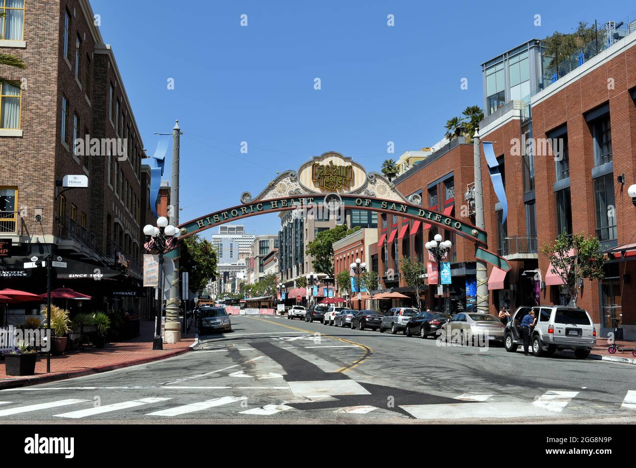 SAN DIEGO , CALIFORNIA - 25 AGO 2021: Il quartiere Gaslamp nel centro di San Diego. Foto Stock