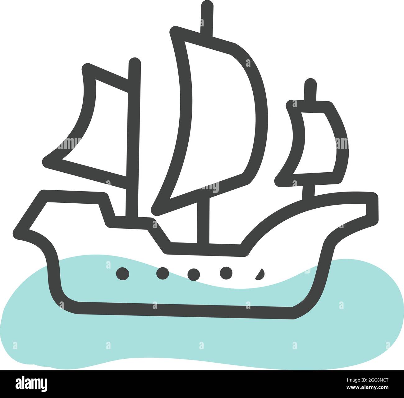 Vecchia barca a vela, illustrazione, vettore, su sfondo bianco. Illustrazione Vettoriale