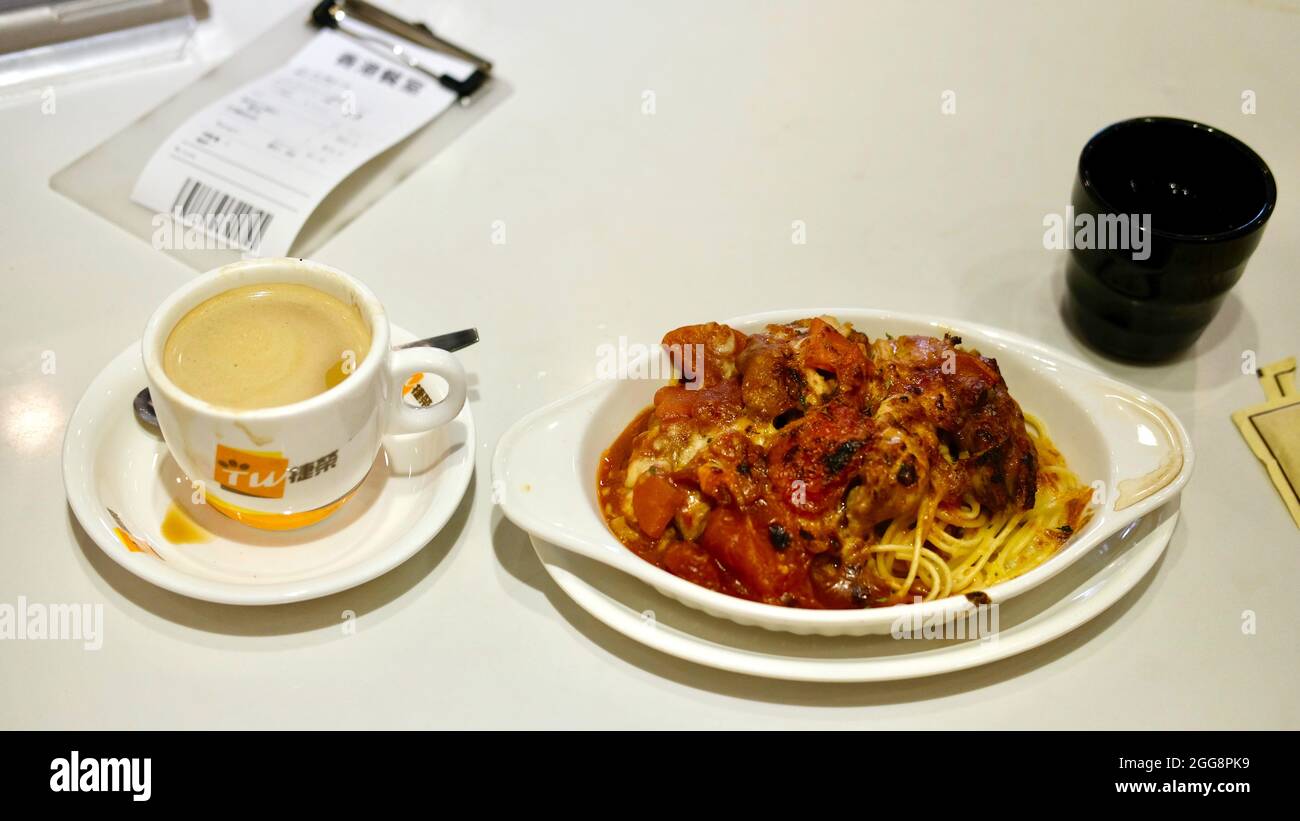 Pasta Noodles Hong Kong Cafe, Sham Shui po, Kowloon, Hong Kong, Cina Foto Stock