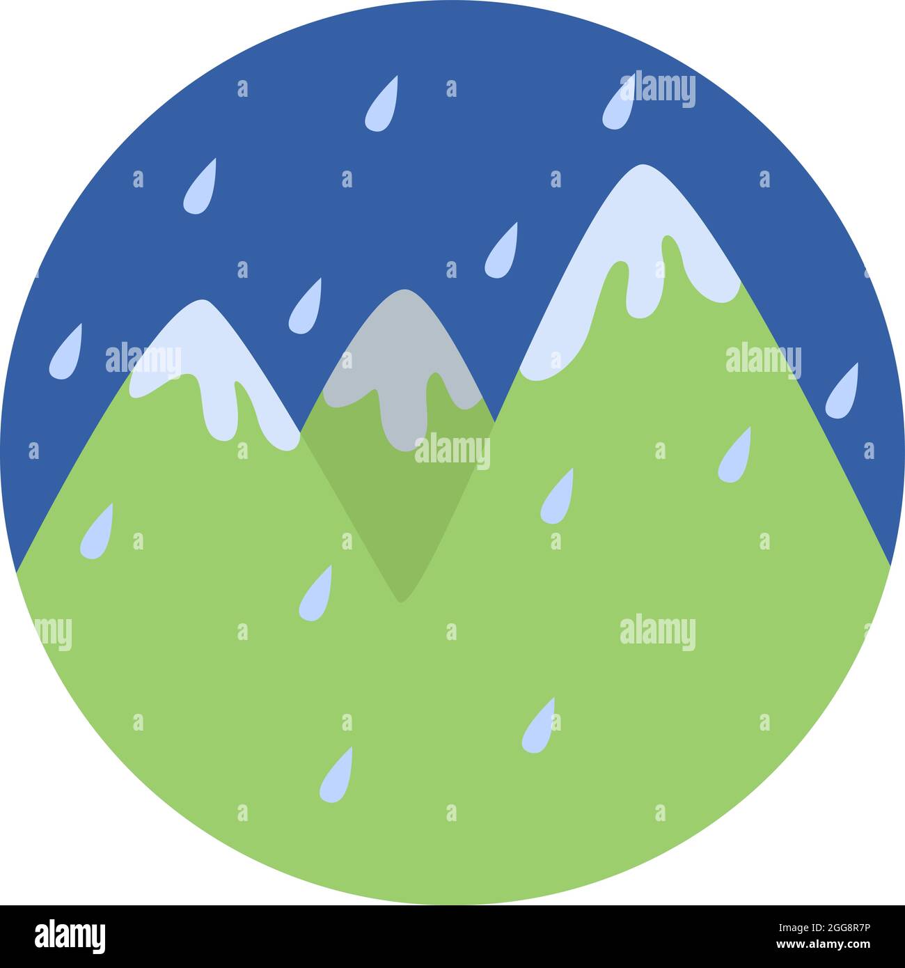 Pioggia su una montagna, illustrazione, vettore, su sfondo bianco. Illustrazione Vettoriale