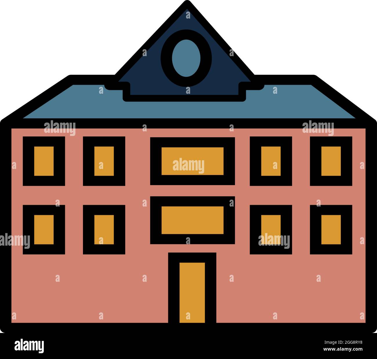 Casa con piccole finestre, illustrazione, vettore, su sfondo bianco. Illustrazione Vettoriale