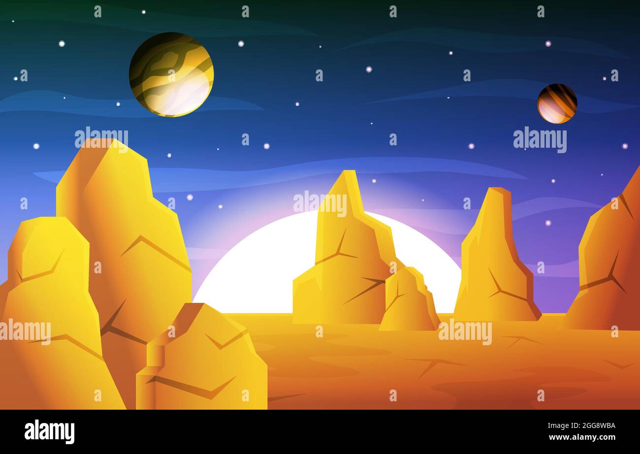 Illustrazione dell'esplorazione dell'universo di Bright Sun Planet Star Sky Illustrazione Vettoriale