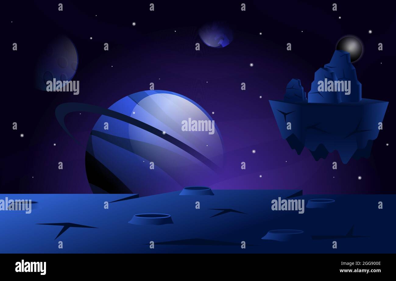 Flying Floating Rock Stone Planet Star Space Illustration Illustrazione Vettoriale