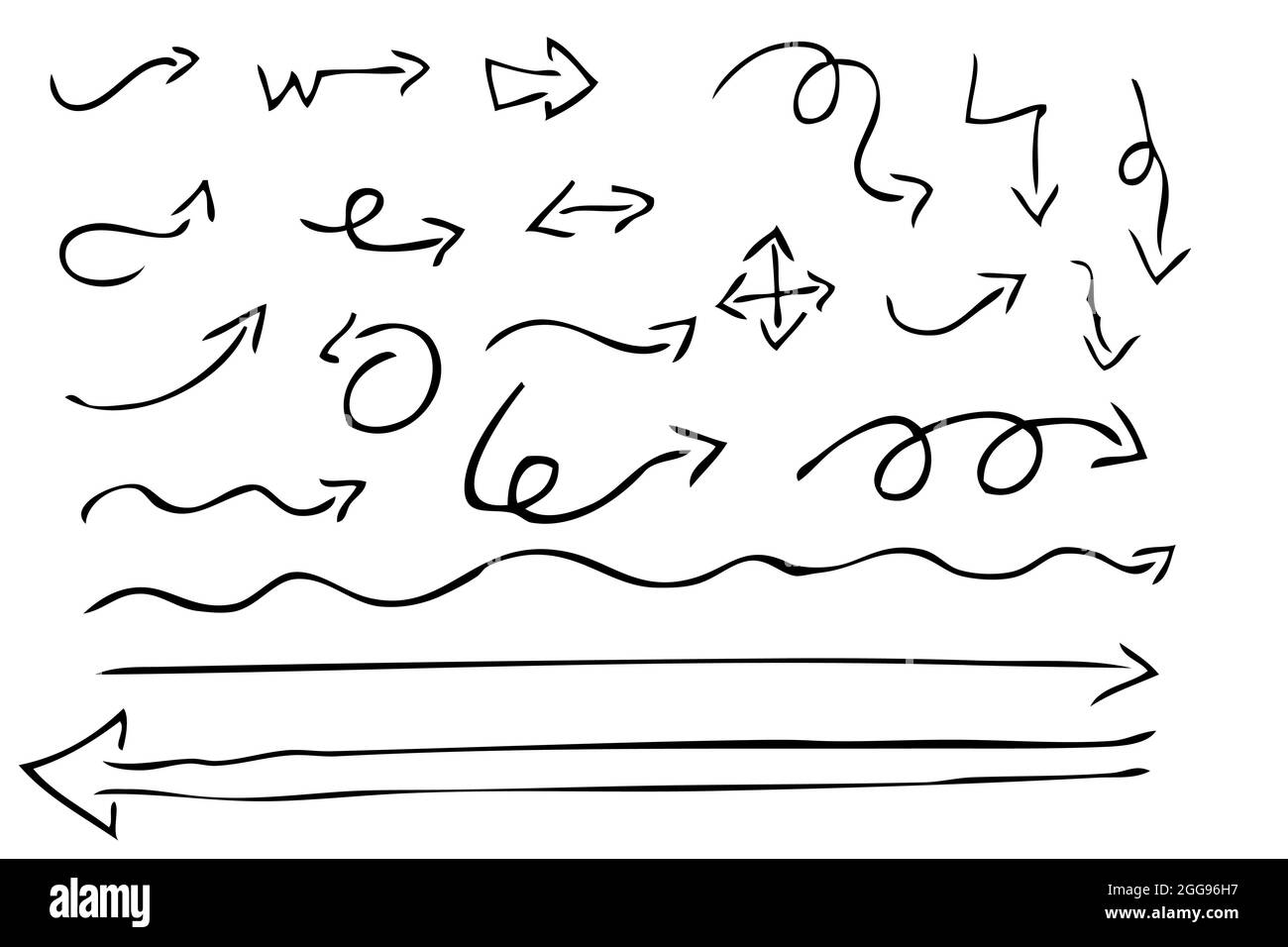 Imposta freccia Scribble disegno a mano vettoriale dello schizzo Illustrazione Vettoriale