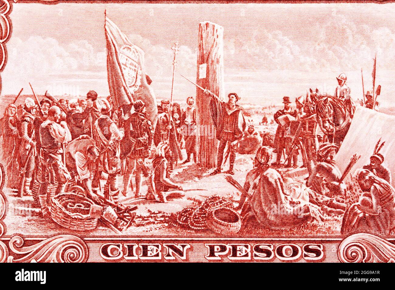 Spagnolo e indiani da vecchi soldi argentini Foto Stock