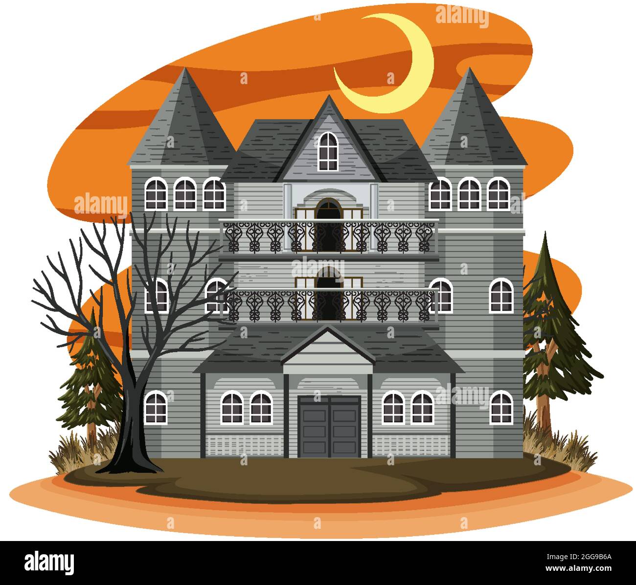 Casa infestata in stile cartoon illustrazione Illustrazione Vettoriale