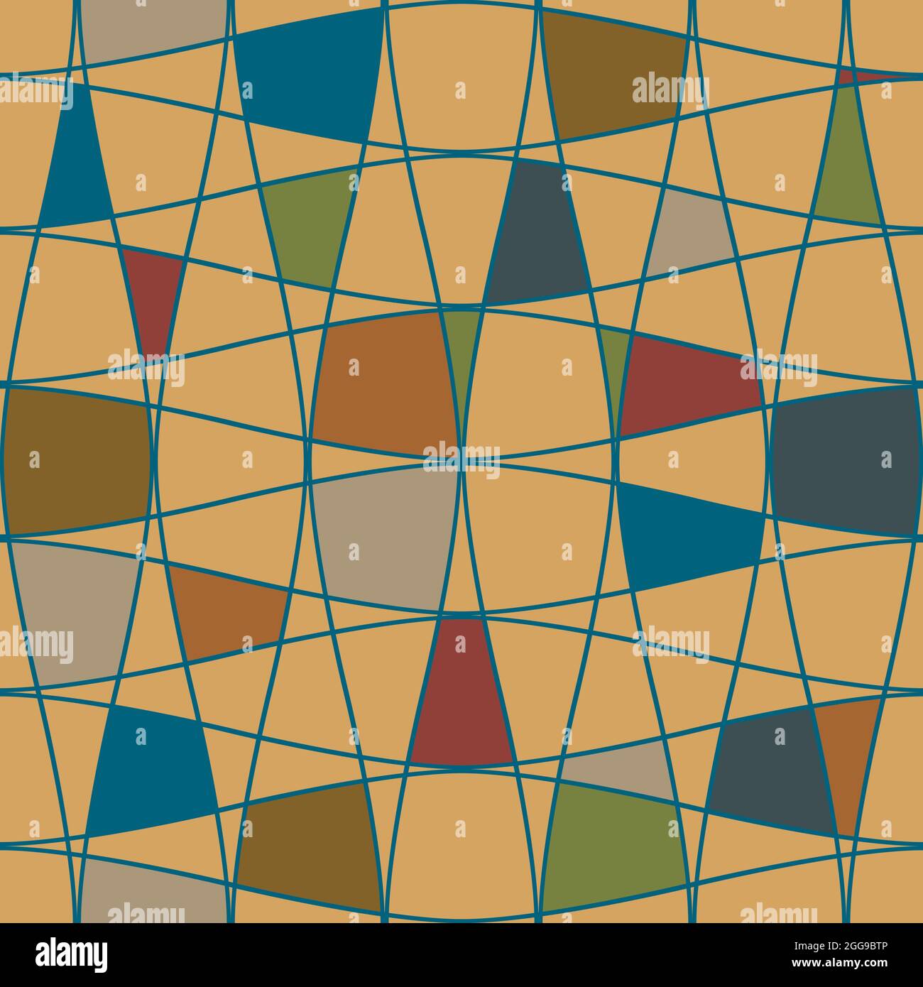 Griglia a mosaico astratta sfondo vettoriale senza giunture. Moderno sfondo geometrico diagonale in stile Art Bauhaus. Ocra salvia verde mescolato ripetizione Illustrazione Vettoriale