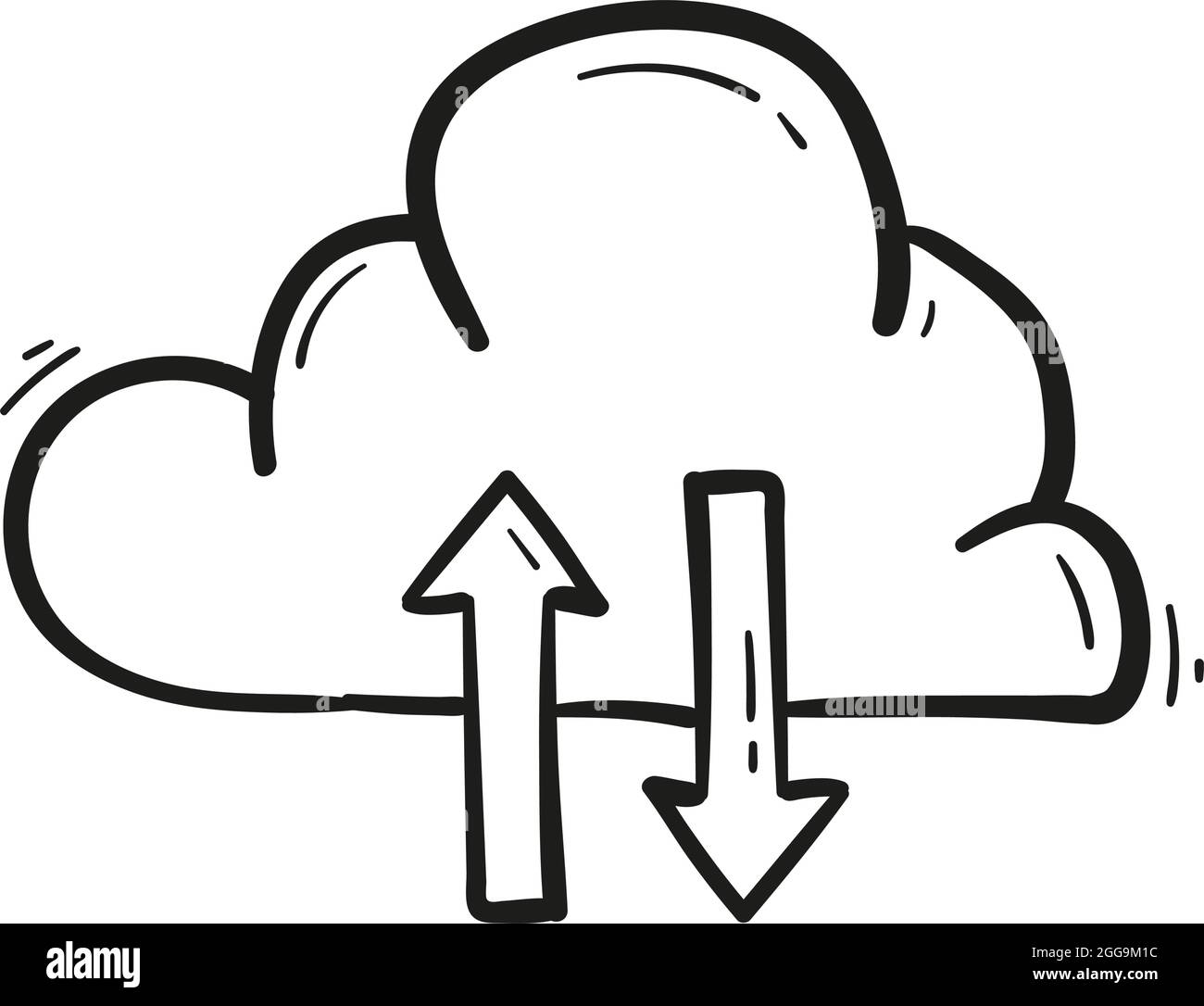 icona di scambio dati cloud disegnata a mano in stile "doodle" isolato. Illustrazione Vettoriale