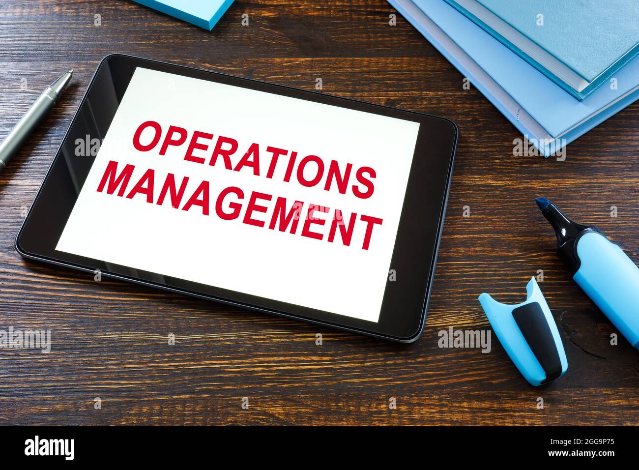Parole di gestione delle operazioni sullo schermo del tablet. Foto Stock