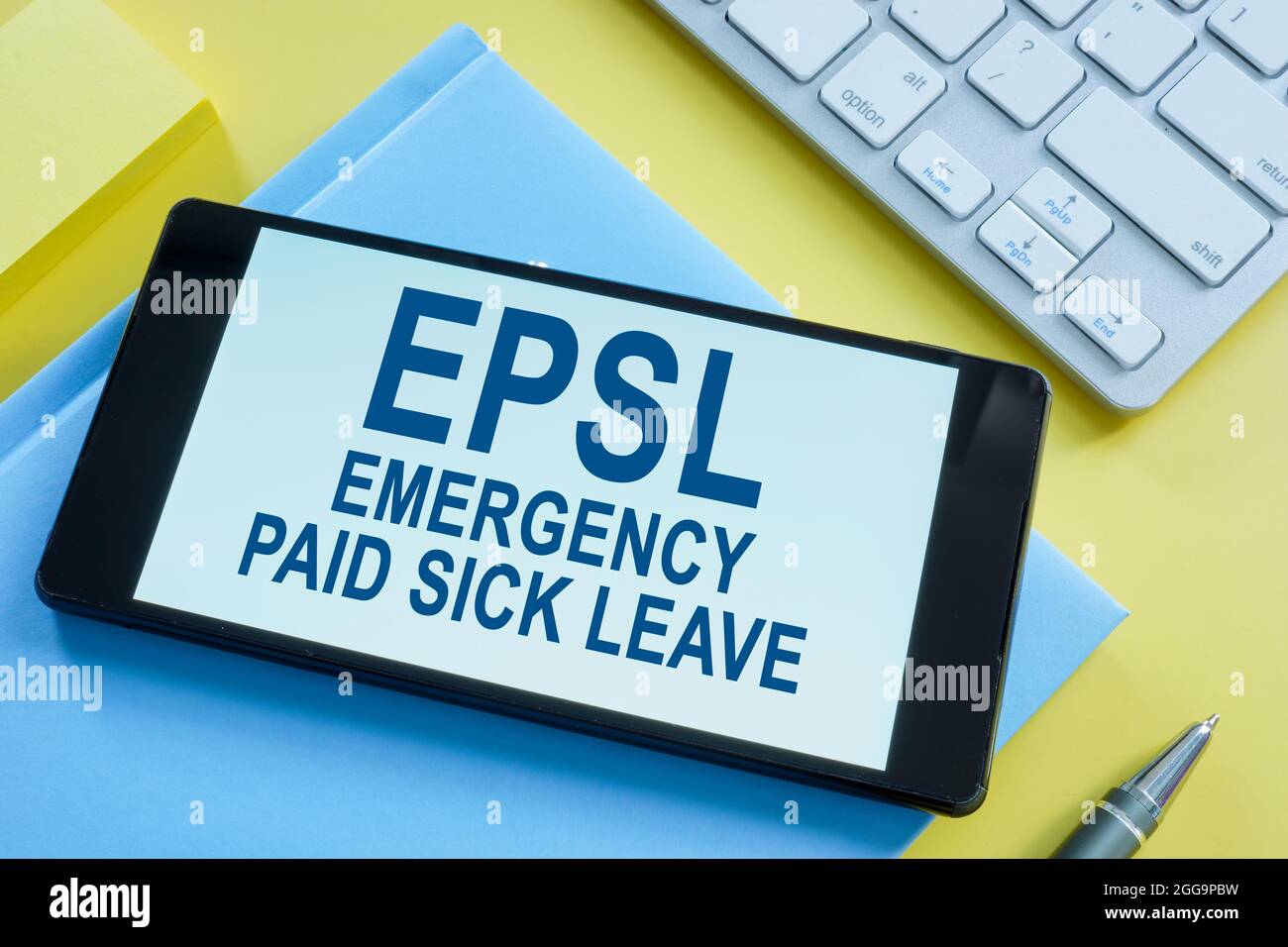 Emergency Paid Sick Leave EPSL INFO e tastiera. Foto Stock